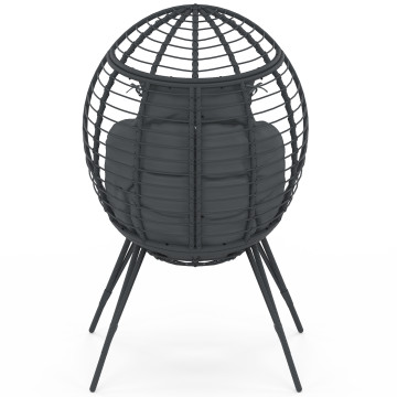 Fauteuil œuf sur pied effet rotin gris avec coussin