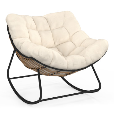 Fauteuil de jardin à bascule Lois rotin et coussin écru