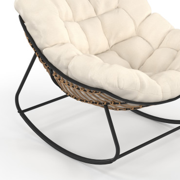 Fauteuil de jardin à bascule Lois rotin et coussin écru