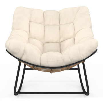 Fauteuil de jardin à bascule Lois rotin et coussin écru