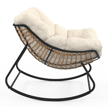 Fauteuil de jardin à bascule Lois rotin et coussin écru