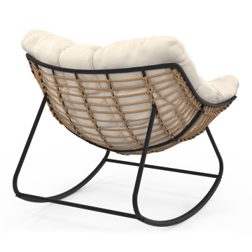 Fauteuil de jardin à bascule Lois rotin et coussin écru