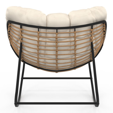 Fauteuil de jardin à bascule Lois rotin et coussin écru