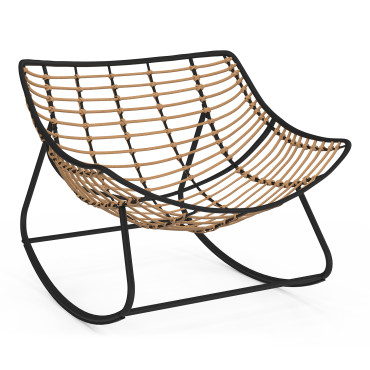 Fauteuil de jardin à bascule Lois rotin et coussin écru