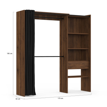 Dressing Aline extensible 120-170cm effet noyer 1 colonne