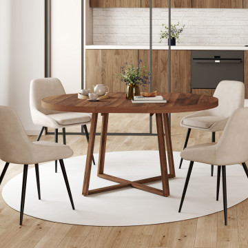 Table à manger ronde extensible Sana Ø110-150cm effet noyer