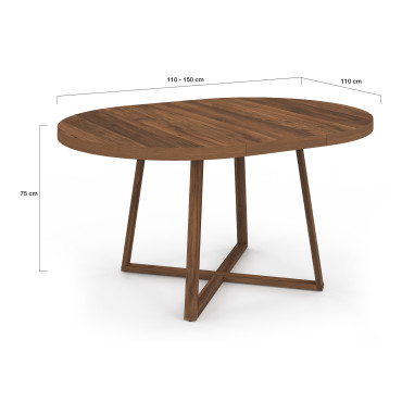 Table à manger ronde extensible Sana Ø110-150cm effet noyer