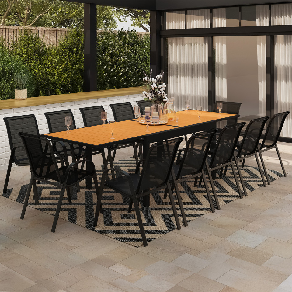 Ensemble repas extensible 12 places polywood noir et bois
