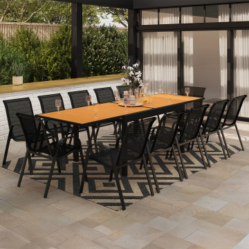 Ensemble repas extensible 12 places polywood noir et bois