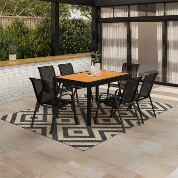 Ensemble repas extensible 12 places polywood noir et bois