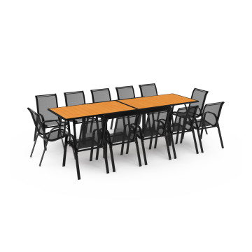 Ensemble repas extensible 12 places polywood noir et bois