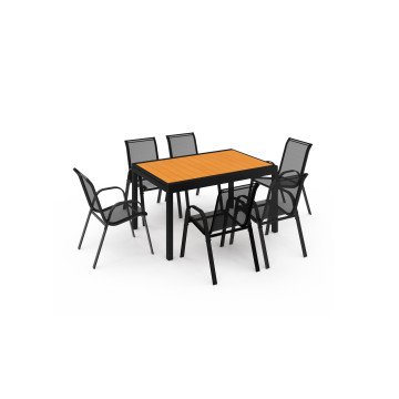 Ensemble repas extensible 12 places polywood noir et bois