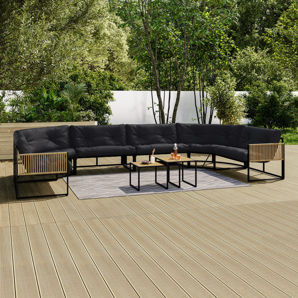 Salon de jardin d'angle Ozéa 12 places noir et cordage