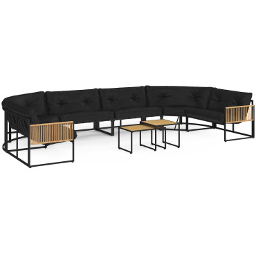 Salon de jardin d'angle Ozéa 12 places noir et cordage