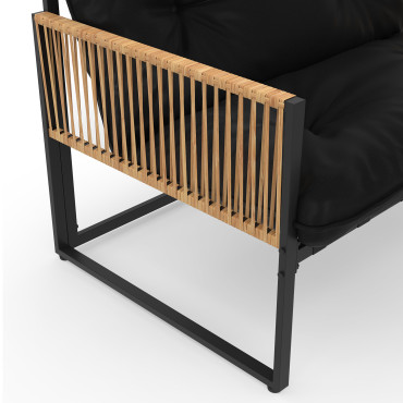 Salon de jardin d'angle Ozéa 12 places noir et cordage