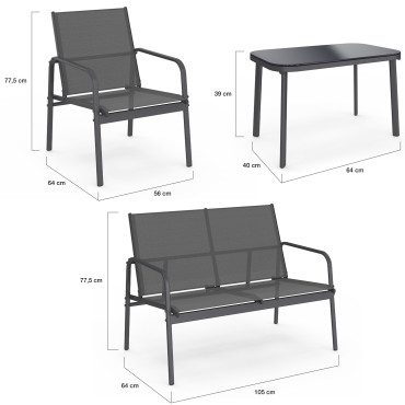 Salon de jardin Lorca 4 places gris