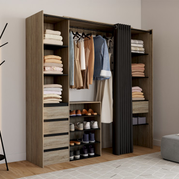 Dressing Justine extensible 120-180cm effet bois 5 tiroirs double colonne