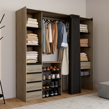 Dressing Justine extensible 120-180cm effet bois 5 tiroirs double colonne