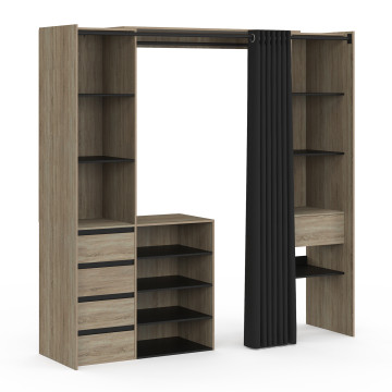 Dressing Justine extensible 120-180cm effet bois 5 tiroirs double colonne