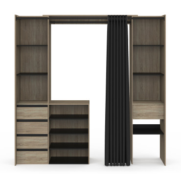 Dressing Justine extensible 120-180cm effet bois 5 tiroirs double colonne