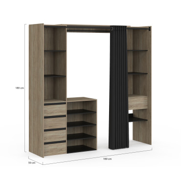 Dressing Justine extensible 120-180cm effet bois 5 tiroirs double colonne