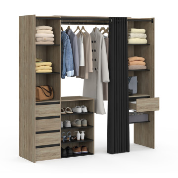 Dressing Justine extensible 120-180cm effet bois 5 tiroirs double colonne