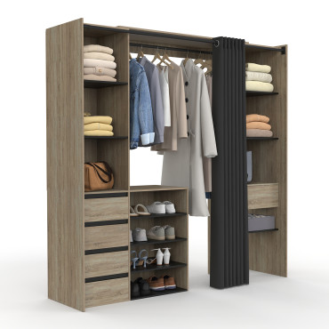 Dressing Justine extensible 120-180cm effet bois 5 tiroirs double colonne