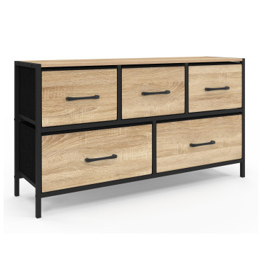 Commode Iris 5 tiroirs en bois et tissu