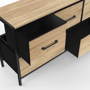Commode Iris 5 tiroirs en bois et tissu