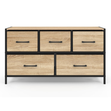 Commode Iris 5 tiroirs en bois et tissu