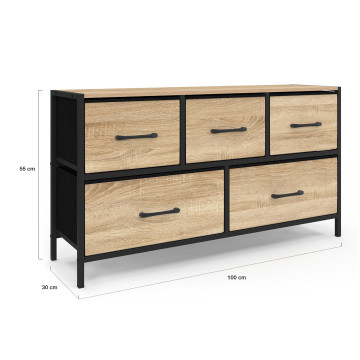Commode Iris 5 tiroirs en bois et tissu