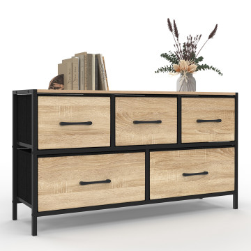 Commode Iris 5 tiroirs en bois et tissu