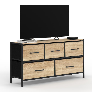 Commode Iris 5 tiroirs en bois et tissu