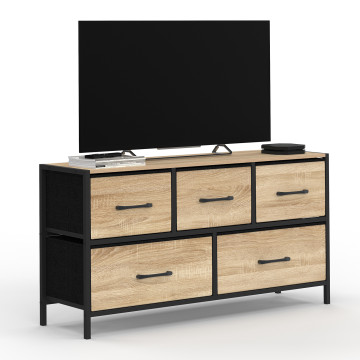 Commode Iris 5 tiroirs en bois et tissu