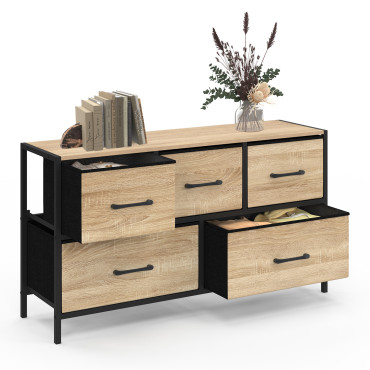 Commode Iris 5 tiroirs en bois et tissu