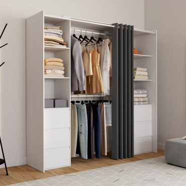 Dressing Justine extensible 120-180cm blanc 6 tiroirs double colonne