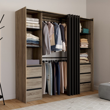 Dressing Justine extensible 120-180cm effet bois 6 tiroirs double colonne