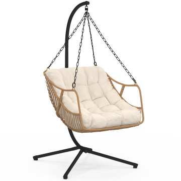 Fauteuil de jardin suspendu Lois effet rotin et coussin écru