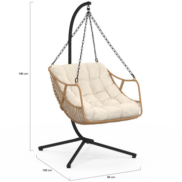 Fauteuil de jardin suspendu Lois effet rotin et coussin écru