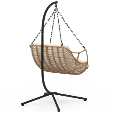 Fauteuil de jardin suspendu Lois effet rotin et coussin écru