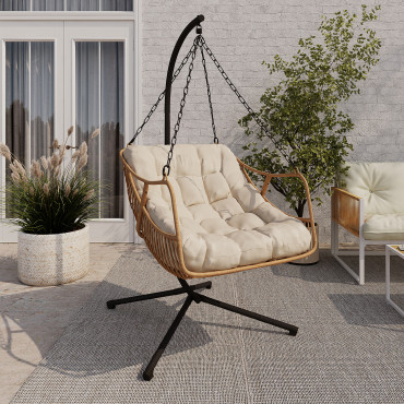 Fauteuil de jardin suspendu Lois effet rotin et coussin écru