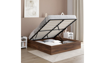 Lit coffre Malta 140x190cm effet bois noyer