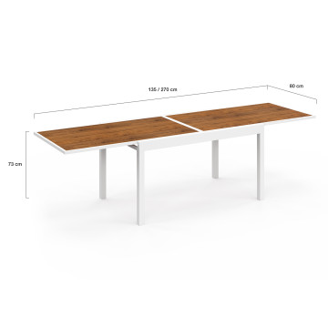 Ensemble repas extensible Timbia 12 places blanc verre trempé effet bois