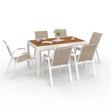 Ensemble repas extensible Timbia 12 places blanc verre trempé effet bois