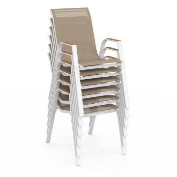 Ensemble repas extensible Timbia 12 places blanc verre trempé effet bois