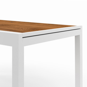 Ensemble repas extensible Timbia 12 places blanc verre trempé effet bois