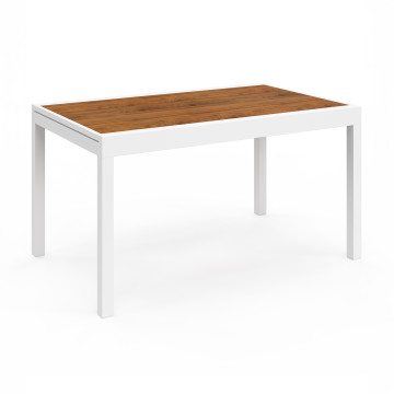 Ensemble repas extensible Timbia 12 places blanc verre trempé effet bois