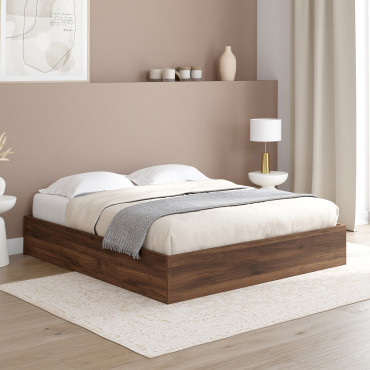 Lit coffre Malta 160x200cm effet bois noyer