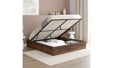 Lit coffre Malta 160x200cm effet bois noyer