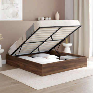 Lit coffre Malta 160x200cm effet bois noyer